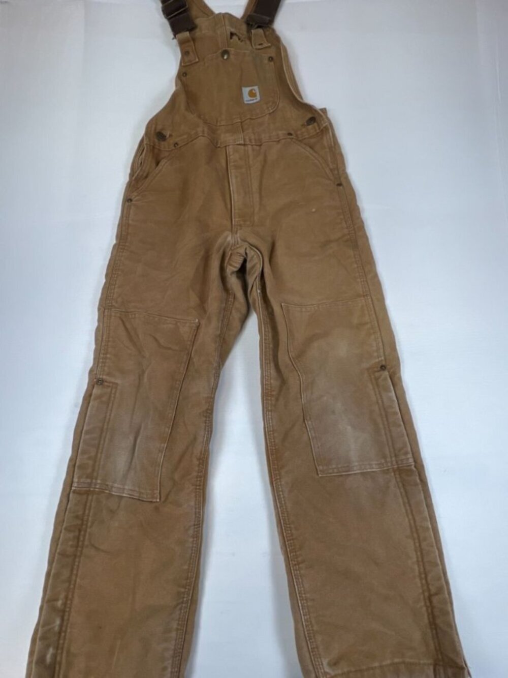 Carhartt YYR02 BRN Boys L Quilt Lined Duck Canvas Brown Overalls Bib Workwear